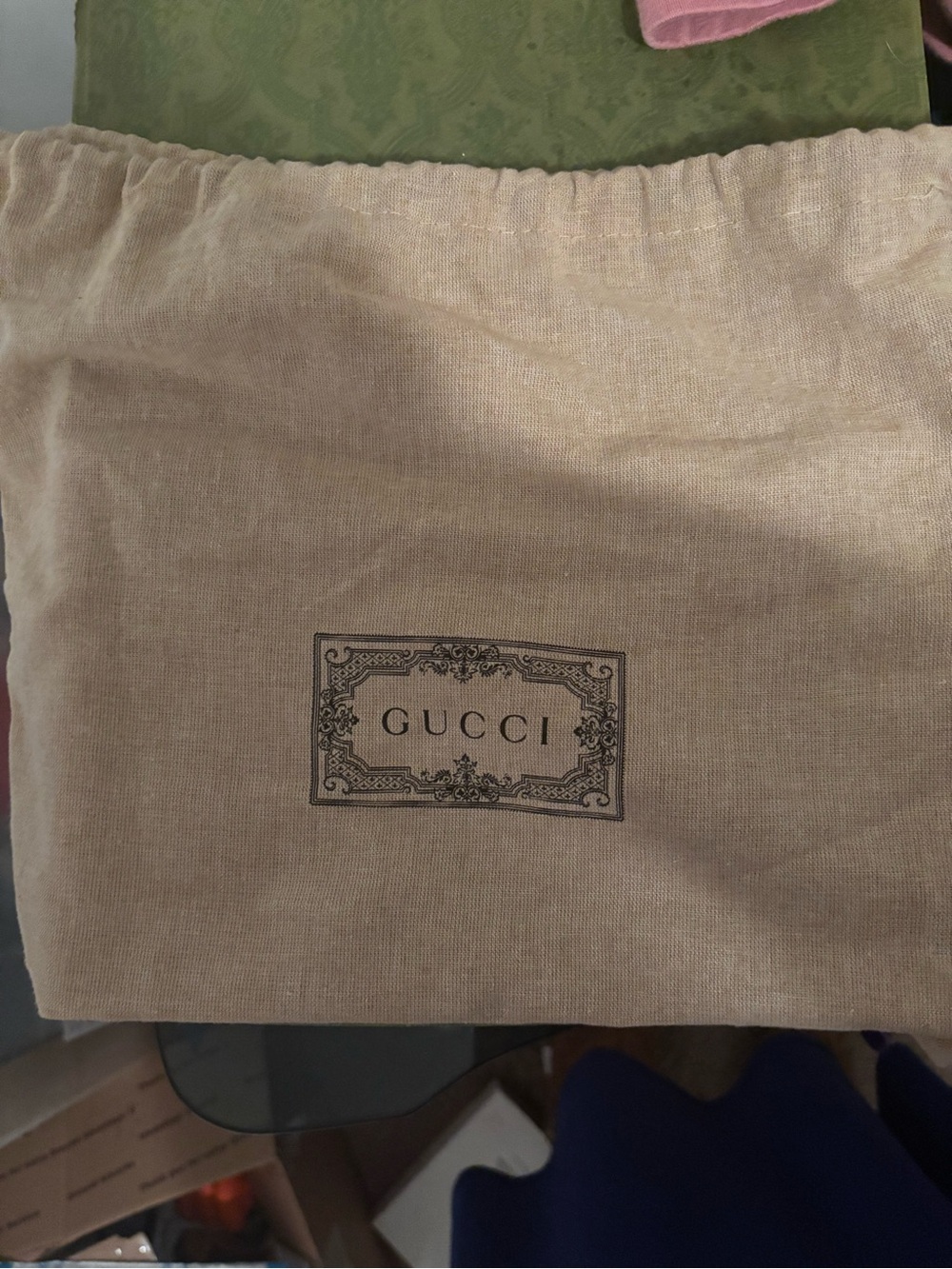 Gucci Beige Logo Dust Bag with Ornate Print